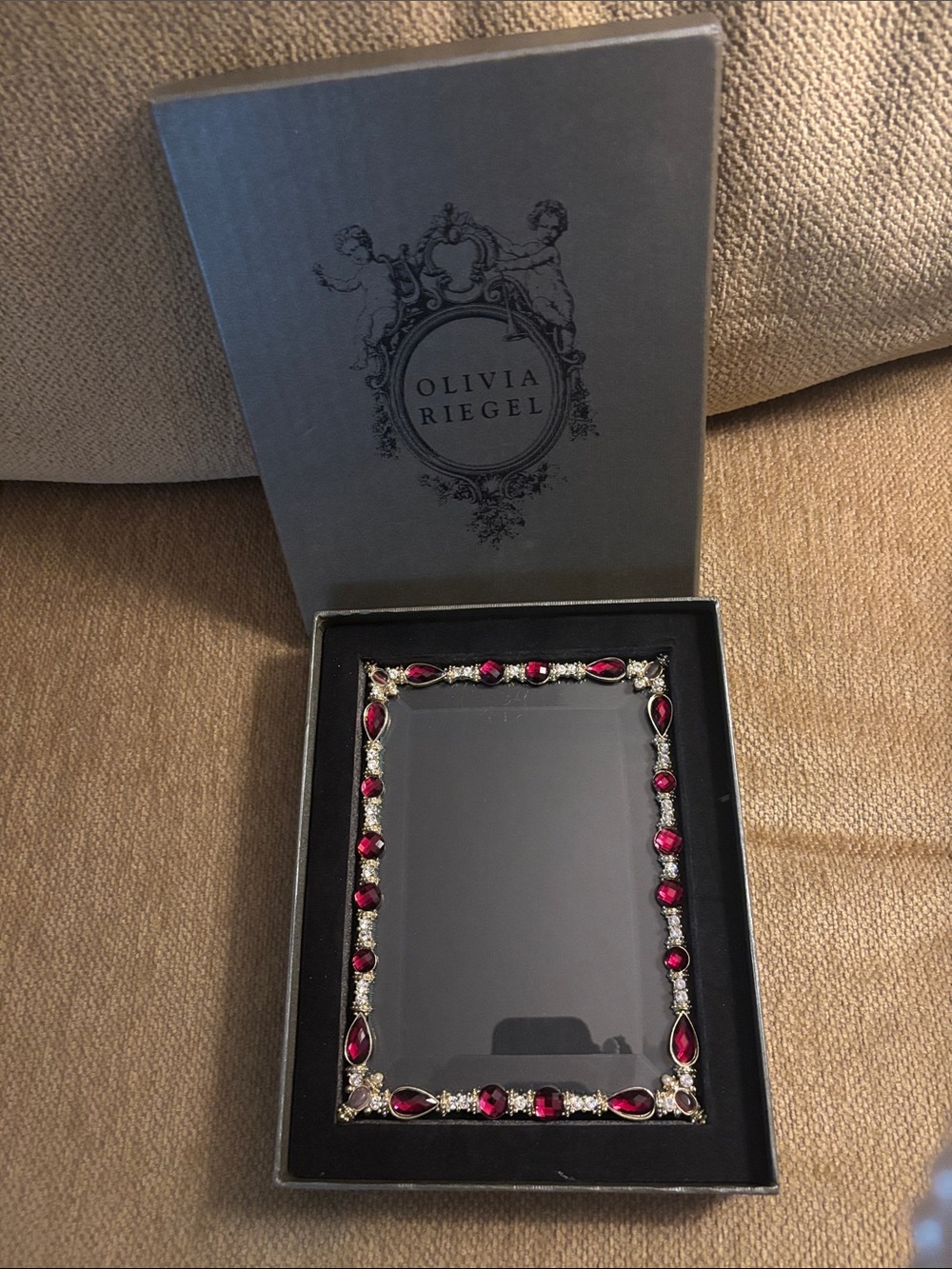 Olivia Riegel Jeweled Photo Frame - Ruby Red Accents. NIB